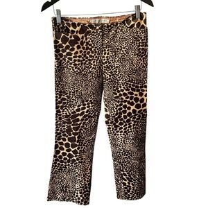 Trina Turk Giraffe Corduroy‎ Flare Pants Size 4 Tan and Black Y2K Western Boho